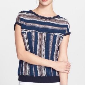 Tory Burch cotton linen cap sleeve stripe sweater top